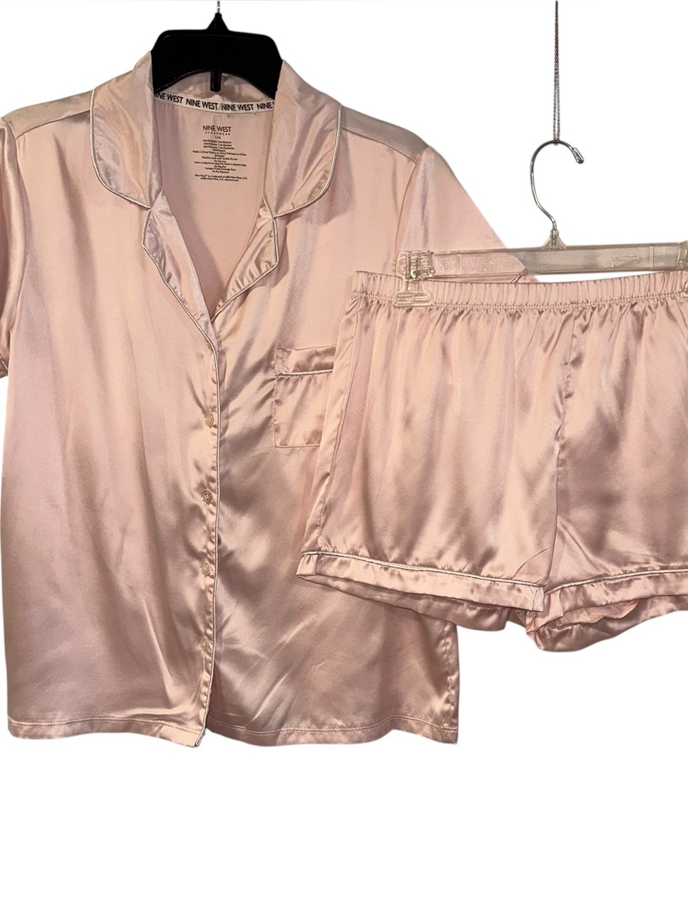 Nine West Sleepwear Size Lg 2 Piece Pajama Set Top And Shorts Pink Satin